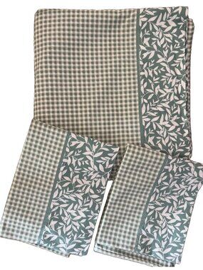 Westpoint Stevens 3-pc Sheet KING Flat Sheet + 2 STD Pillowcases Green Check USA